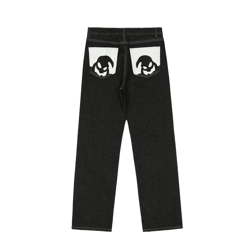 2023 Men Hip Hop Denim Pants Streetwear Cartoon Letter Printing Denim Pants Harajuku Joggers Jeans Trousers Baggy Pants