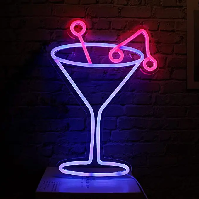 

Wanxing Neon Sign Cocktail Glass LED Lights for Wall Decor USB Bedroom Bar Restaurant Nightclub Valentine's Day Birthday Party