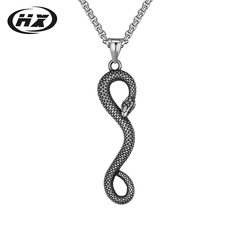 

European and American Ins Flexible Curved Snake Pendant Necklace Men's Long Hip Hop Necklace Men's Titanium Steel Street Sweater