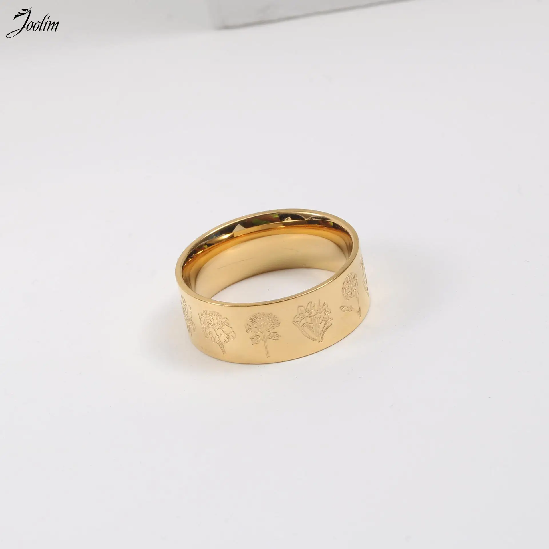 

Joolim High End Gold PVD Fashion 12 Months Different Flowers Rings For Women Stainless Steel Jewelry Wholesale
