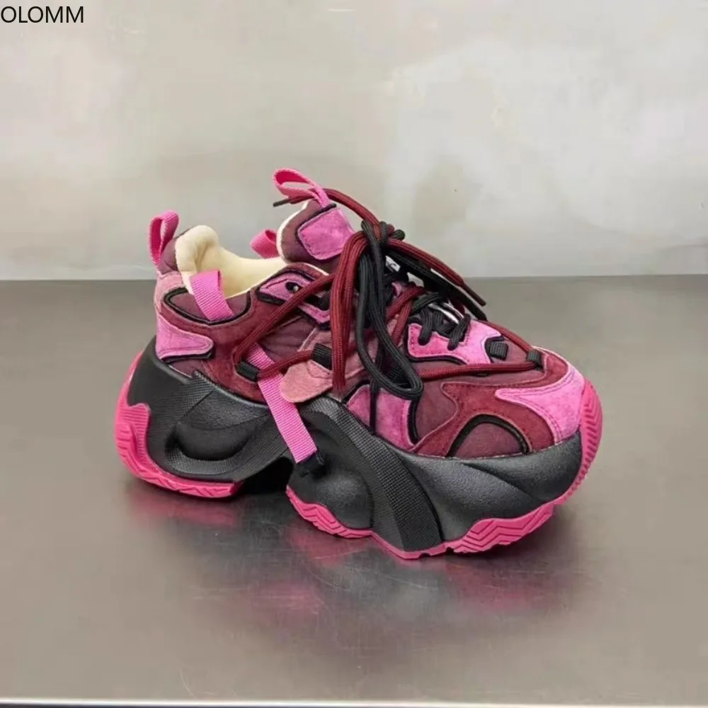 

Sneakers Match Colors Platform Womens Casual Sport Lace Up High Heel Shoes Athletic Korean Styles New 2023