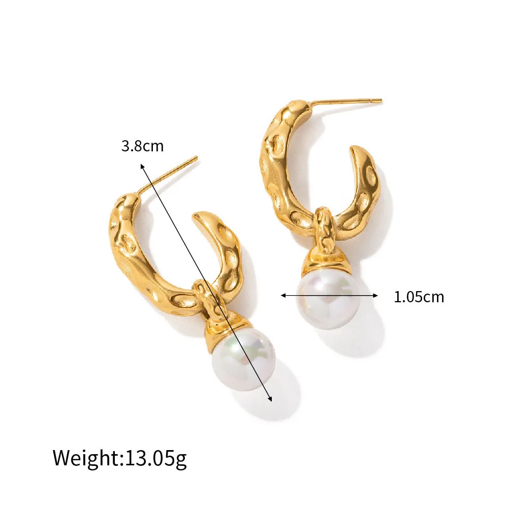 Stainless Steel PVD 18K Gold Plated Tarnish Geo Pearl Hoop Earrings  For Woman Jewelry Wholesale 2023 Trendy