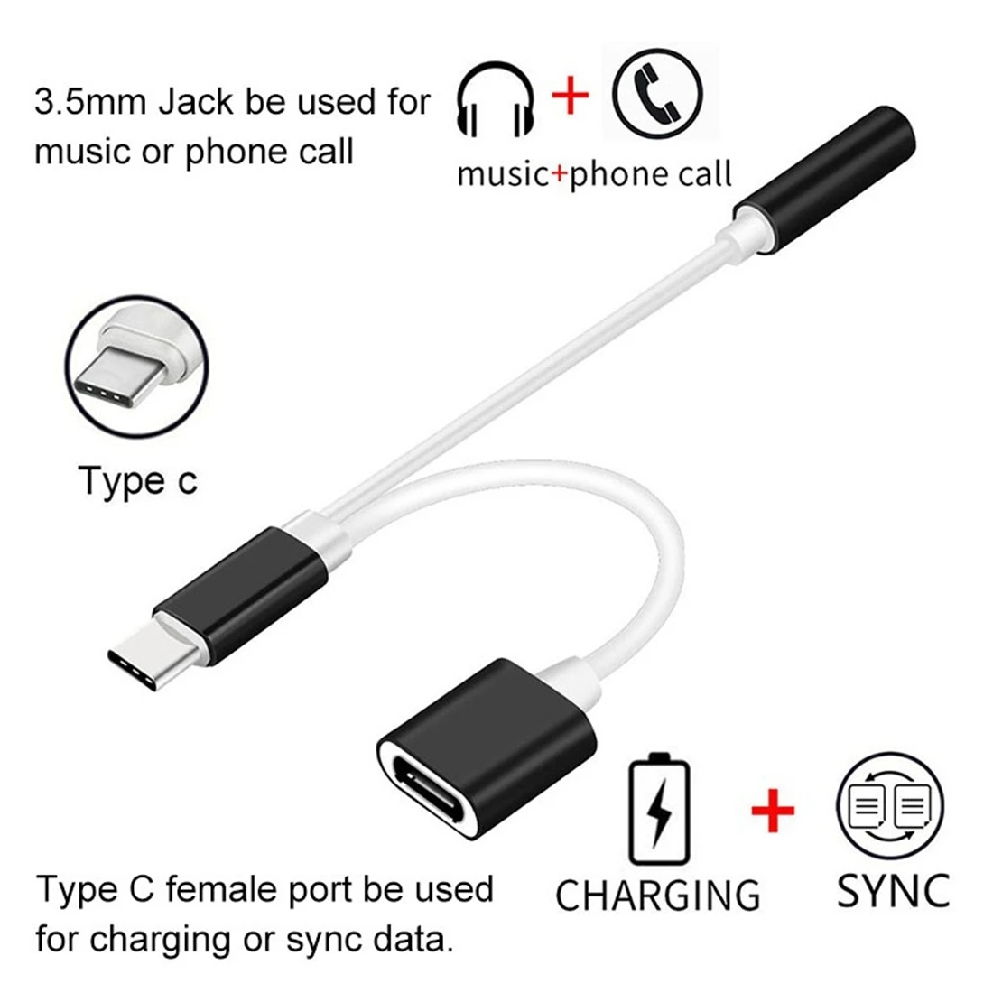 1x черный USB TYPE-C to 3 5 внешний кабель для наушников адаптер зарядки телефона и 2 шт. в