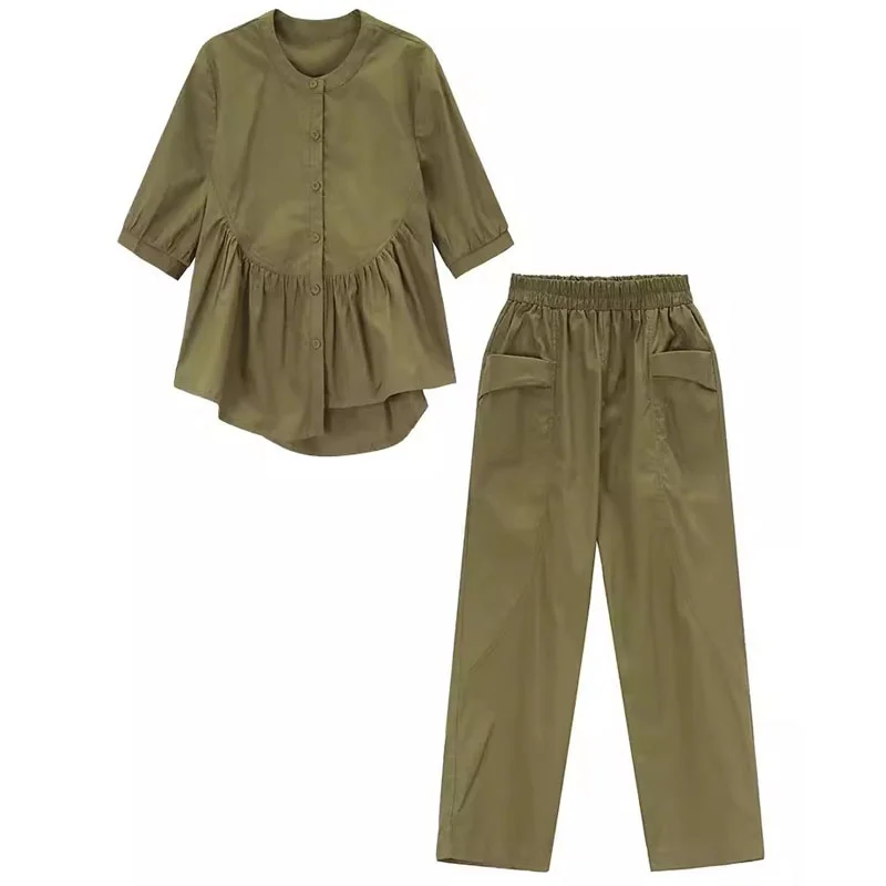 Женский летний костюм из рубашки с коротким рукавом и брюк Модный повседневный