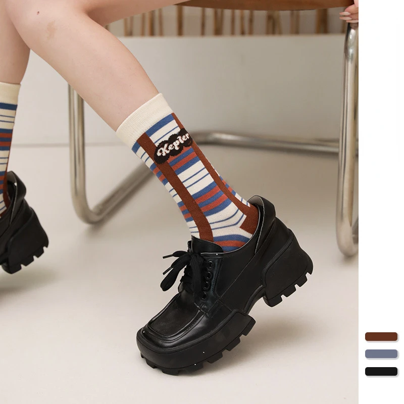 

Autumn and winter new original striped diamond check British casual pop hippie socks men and women in the tube socks