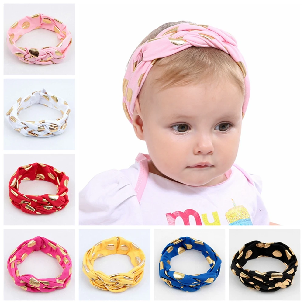 

Nishine 1PCS Elastic Gold Dot Cross Knot Baby Girls Headband Kids Newborn Infant Toddler Headwraps Photo Props Hair Accessories