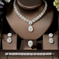 Fashion Exclusive Dubai White Color Jewellery Luxury Cubic Zirconia Necklace Earring Bracelet Party Jewelry Set for Women N-1478
