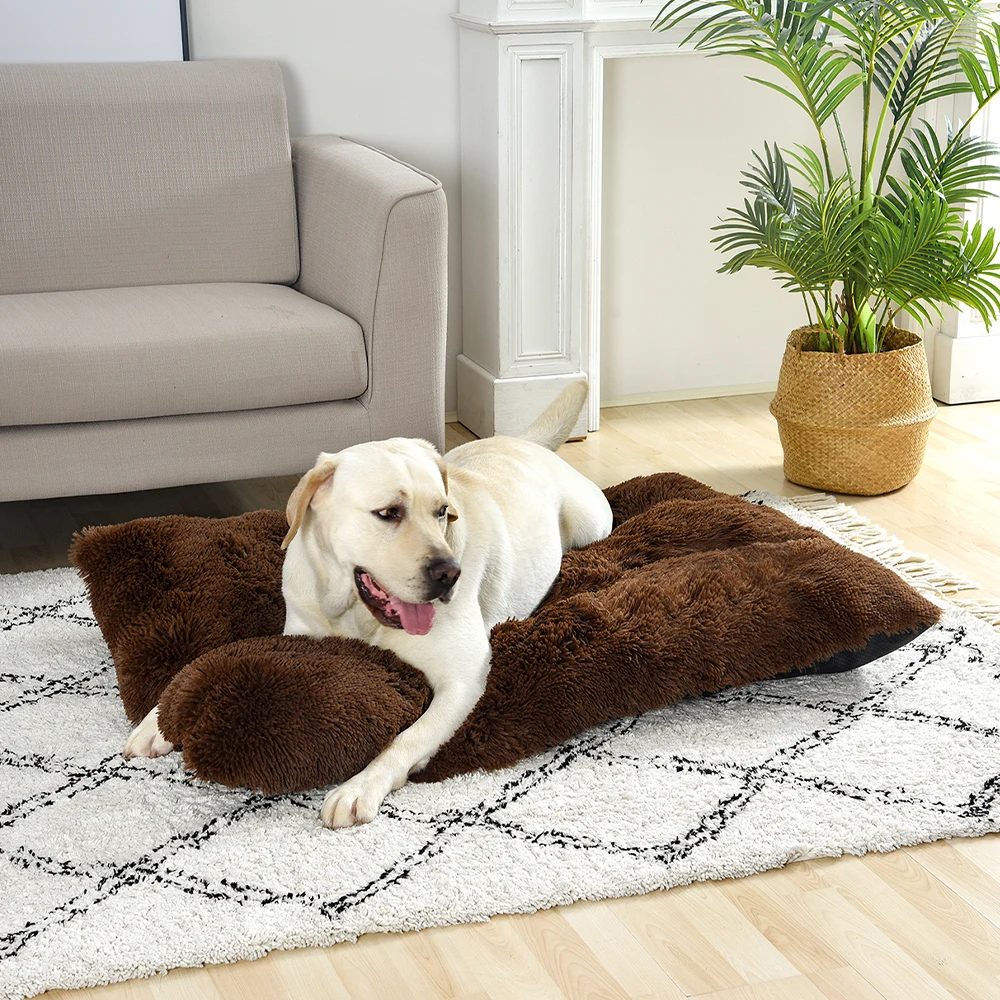 Кровать для собак в клетке, мягкий плюшевый подушечка для успокоения кошек, домашний коврик для животных, уютная подушка для вольера, стираемая, нескользящая, для средних и больших собак.