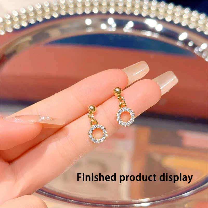 2pcs S925 Sterling Silver Color Micro-inlaid Zircon Fashion Circle Earrings Pendant Accessories Manual DIY Accessories