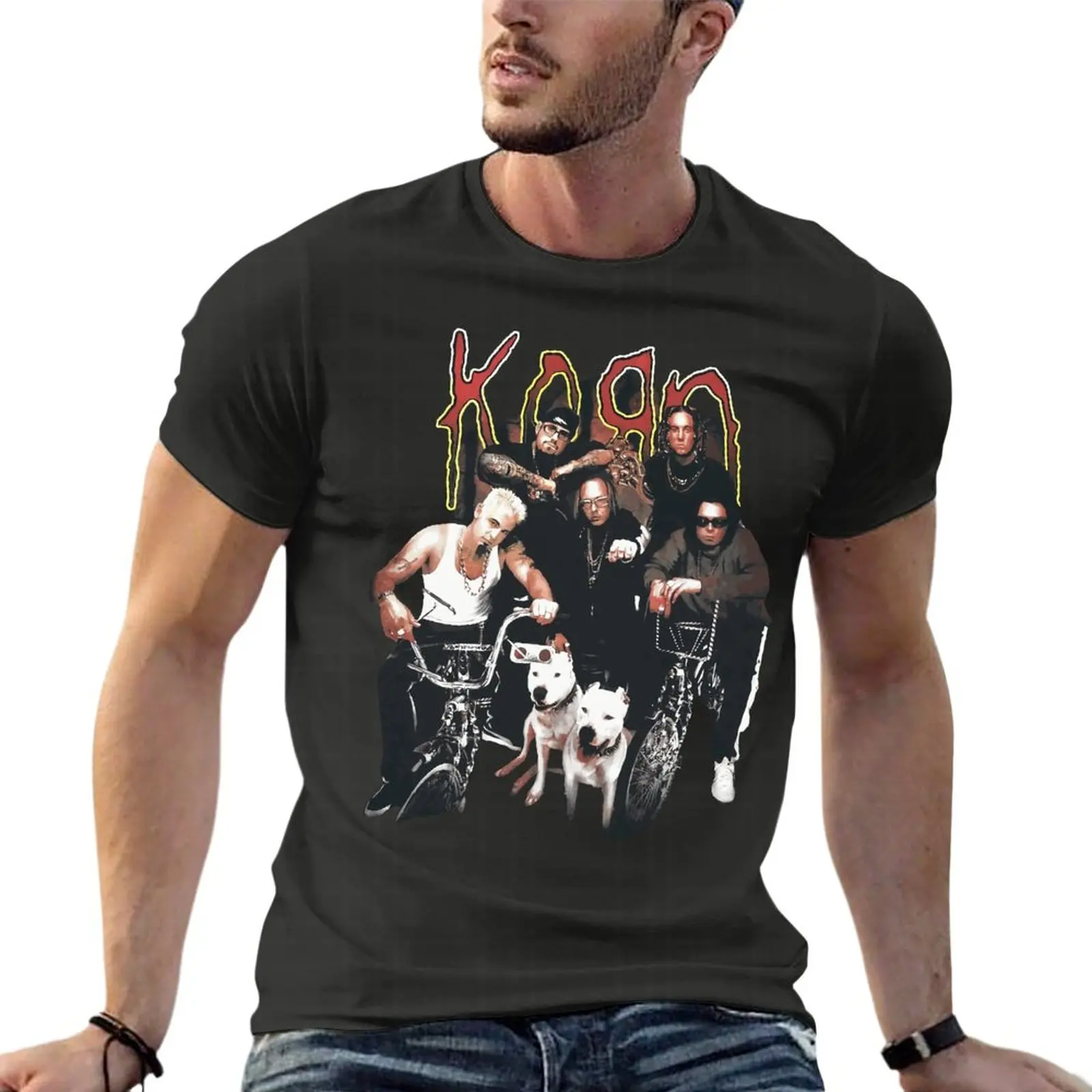 

90'S Retro Korn Hard Rock Band Oversized T Shirts Fashion Men'S Clothes Short Sleeve Streetwear Plus Size Tops Tee