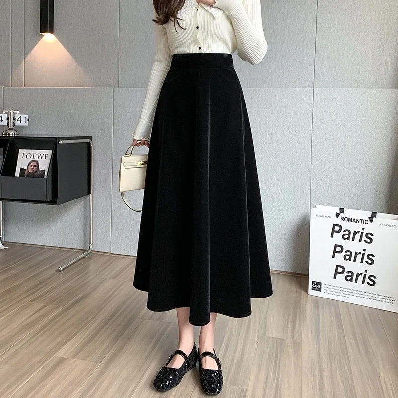 Женская длинная юбка черная плотная Теплая с высокой талией фигуристки