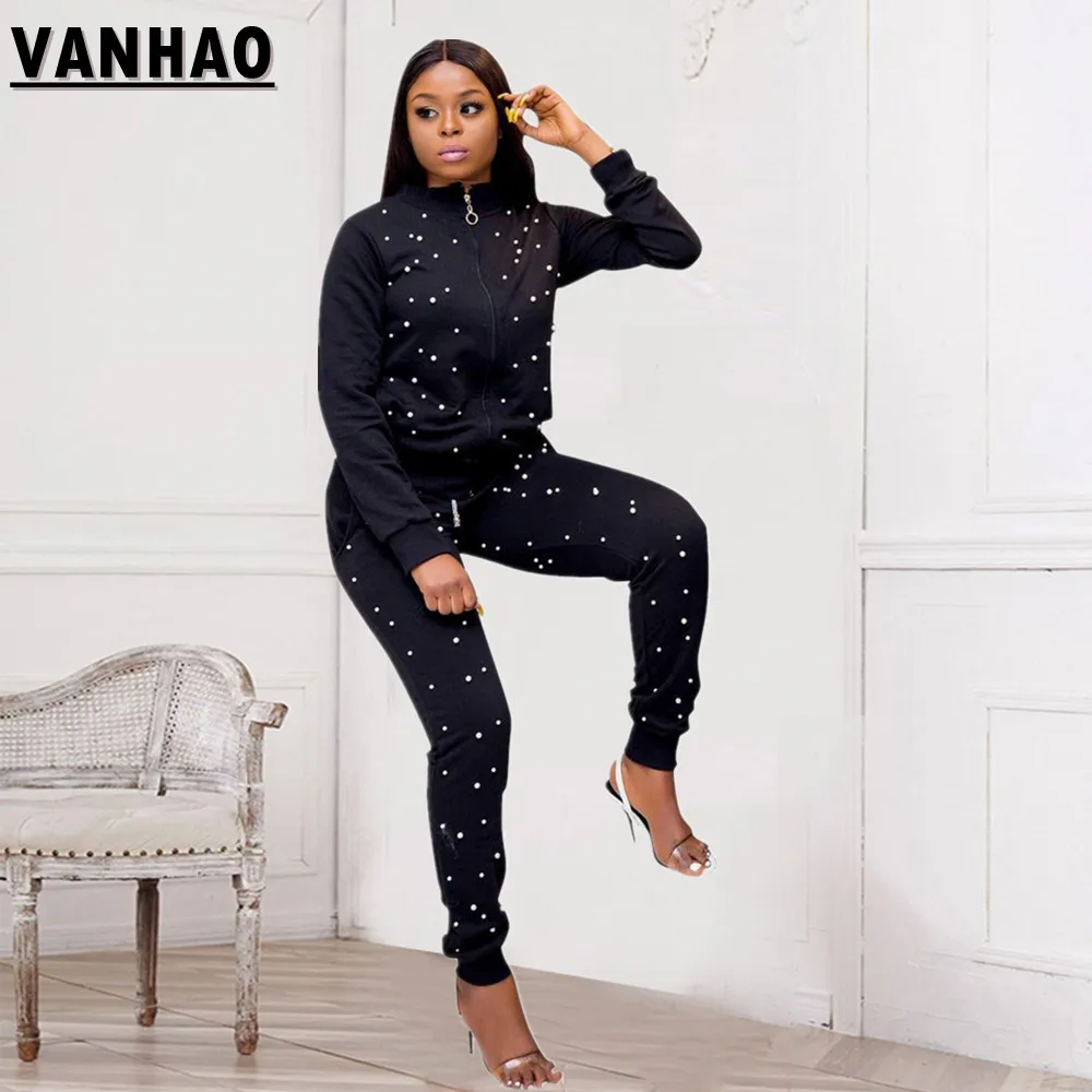 

VANHAO 2022 осенняя одежда, женский спортивный костюм на молнии, шикарное пальто с воротником-стойкой, комплект из двух предметов и брюк, оптовая продажа, Прямая поставка