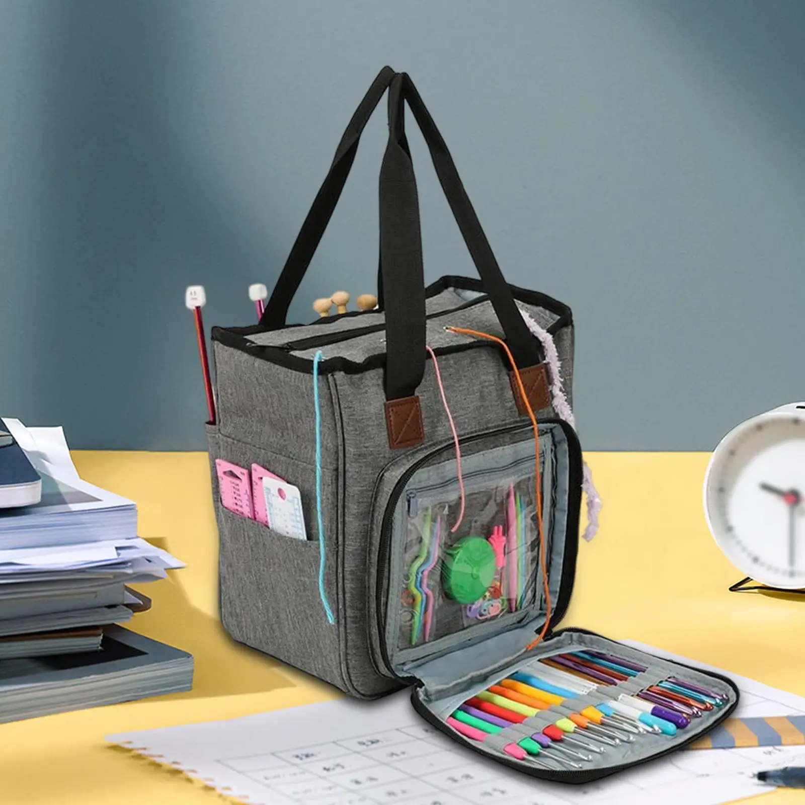 

Portable Needlework Storage Bag Mesh Divider Pouch Yarn Knitting Tools Organizer Cases Storage DIY Apparel Travel Wash Bag