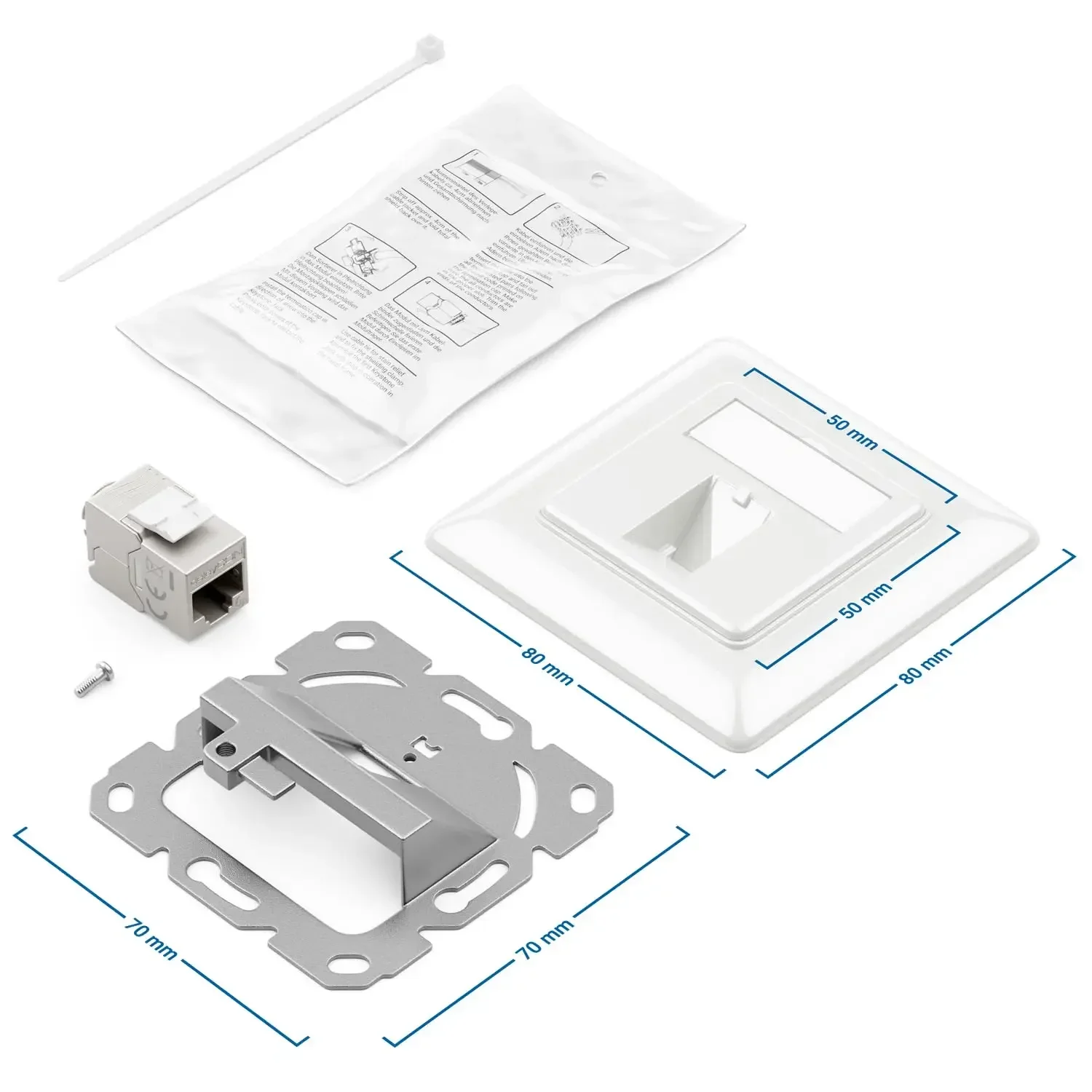 Сетевая розетка ZoeRax 1-портовая, встраиваемая, RJ45 Ethernet, с полностью экранированными разъемами Keystone RJ45 CAT8 CAT7 CAT6A (art.: 3920da0ad3fa3) - 3920da0ad3fa3