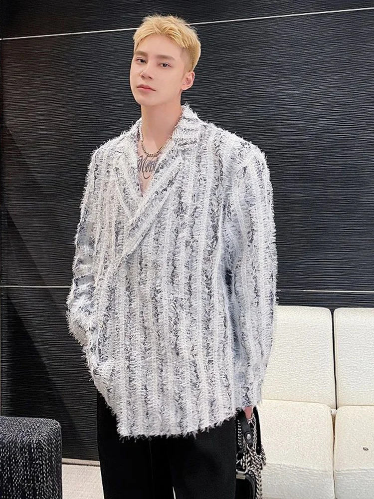 

Мужской блейзер с воротником с перьями на заказ, модный нишевый дизайнерский Топ, осень 2023, полосатый пиджак с длинным рукавом 2A1809