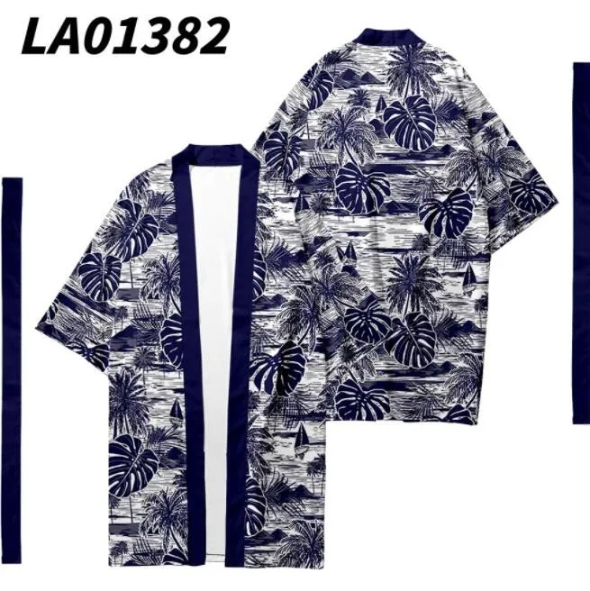 2PCS Men Kimono Robe&Pajamas Sets Print Casual Loose Spring Summer Sleep Suit 3/4 Sleeve Robe Shorts Shirts Oversize Home Wear