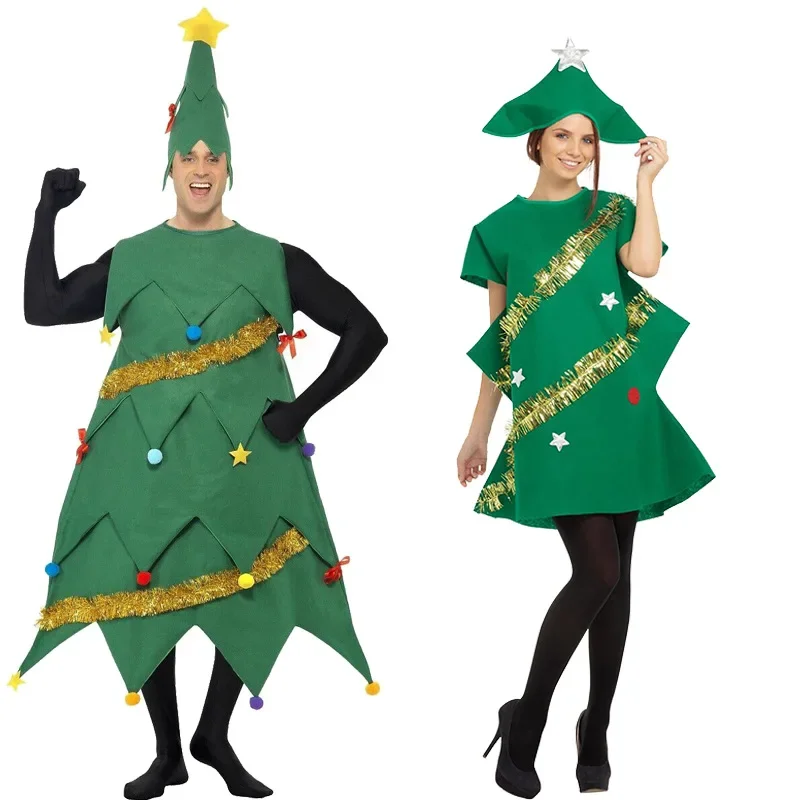 

New Year Christmas Tree Outfit Mom and Girlds Cosplay Green Grinch Party Perfomance Clothing with Hat Elf Xmas Costumes