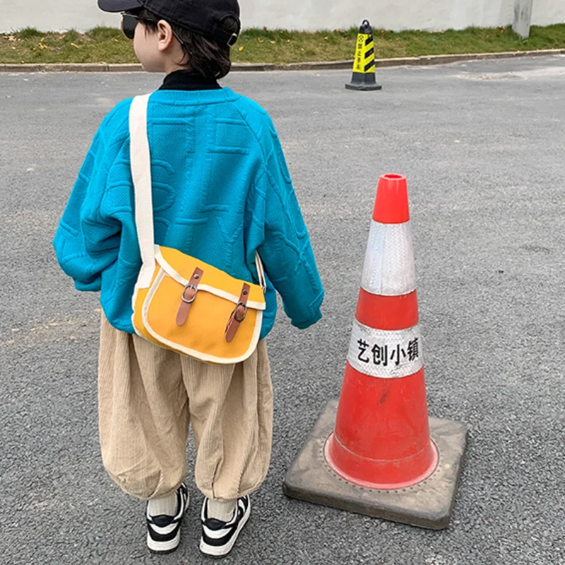 Children Shoulder Bags 2022 Spring Fashion New Style Boys Girls Contrast Canvas Messenger Bag