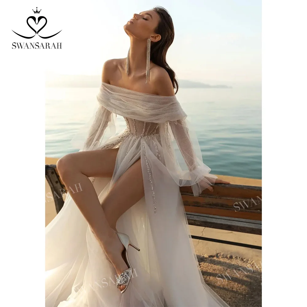 

Chic Sweetheart Wedding Dress 2023 Romantic Beaded Split A-Line Princess Bride Gown SwanSarah P253 Plus Size Vestido De Novia