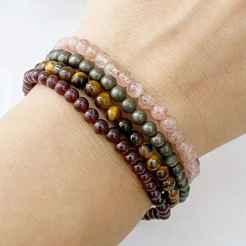 Ruberthen новый дизайн 4 мм тигровый глаз пирит гранат клубничный кварцевый браслет