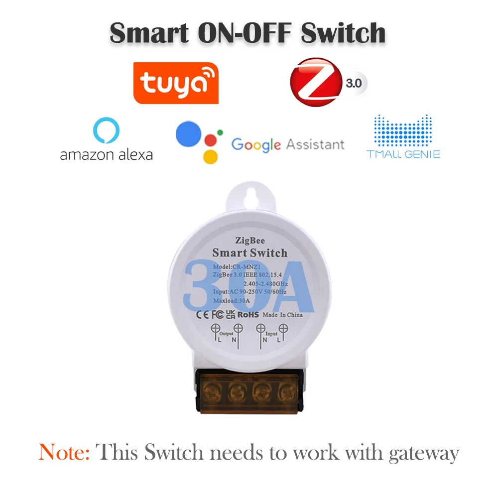 

COLOROCK ZigBee Smart Switch Tuya/Smart Life App Work with Alexa and Google Home Voice Control 30A Voltage AC 90-250V