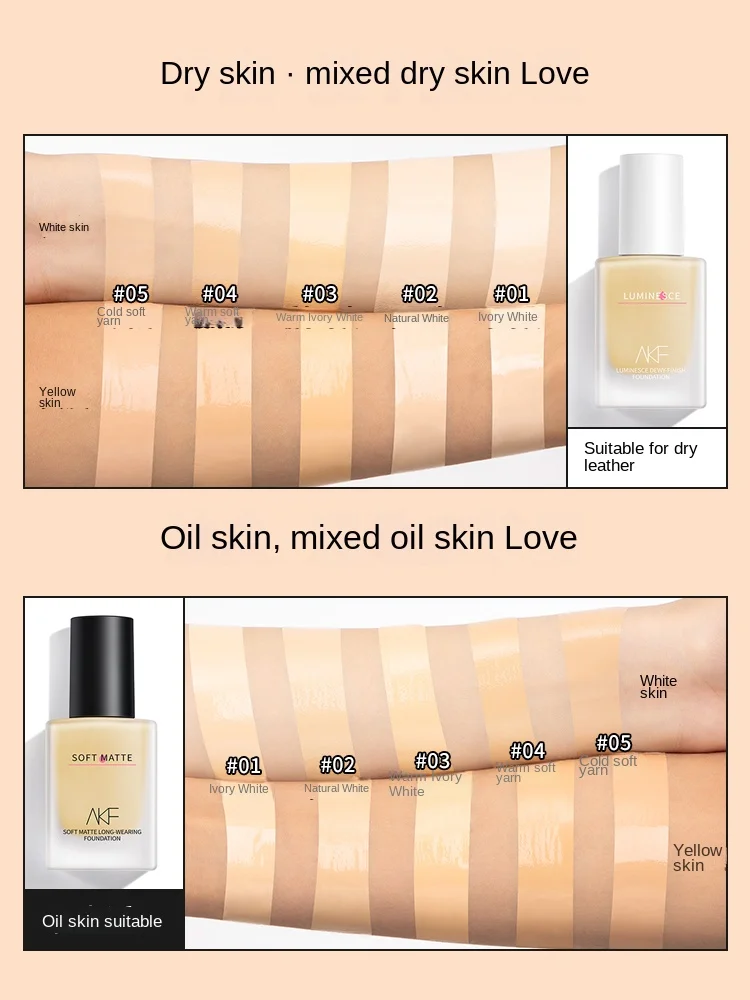 

Жидкая Основа AKF обеспечивает длительный срок службы, сухое смешивание кожи, Женский контроль жирности, длительное покрытие и увлажнение