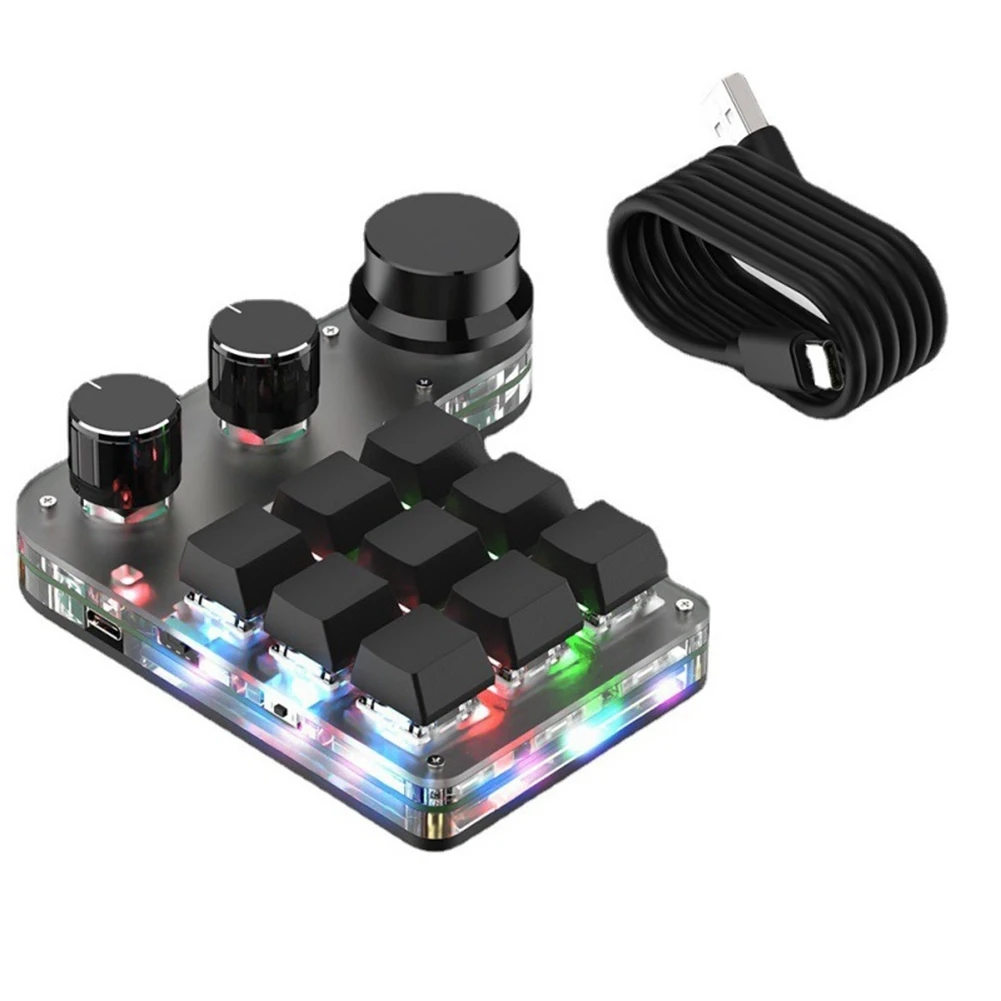 

RGB клавиатура для макросъемки, Bluetooth, 3 ручки, пользовательская клавиатура, мини механическая клавиатура, программирование макросъемки, Игро...
