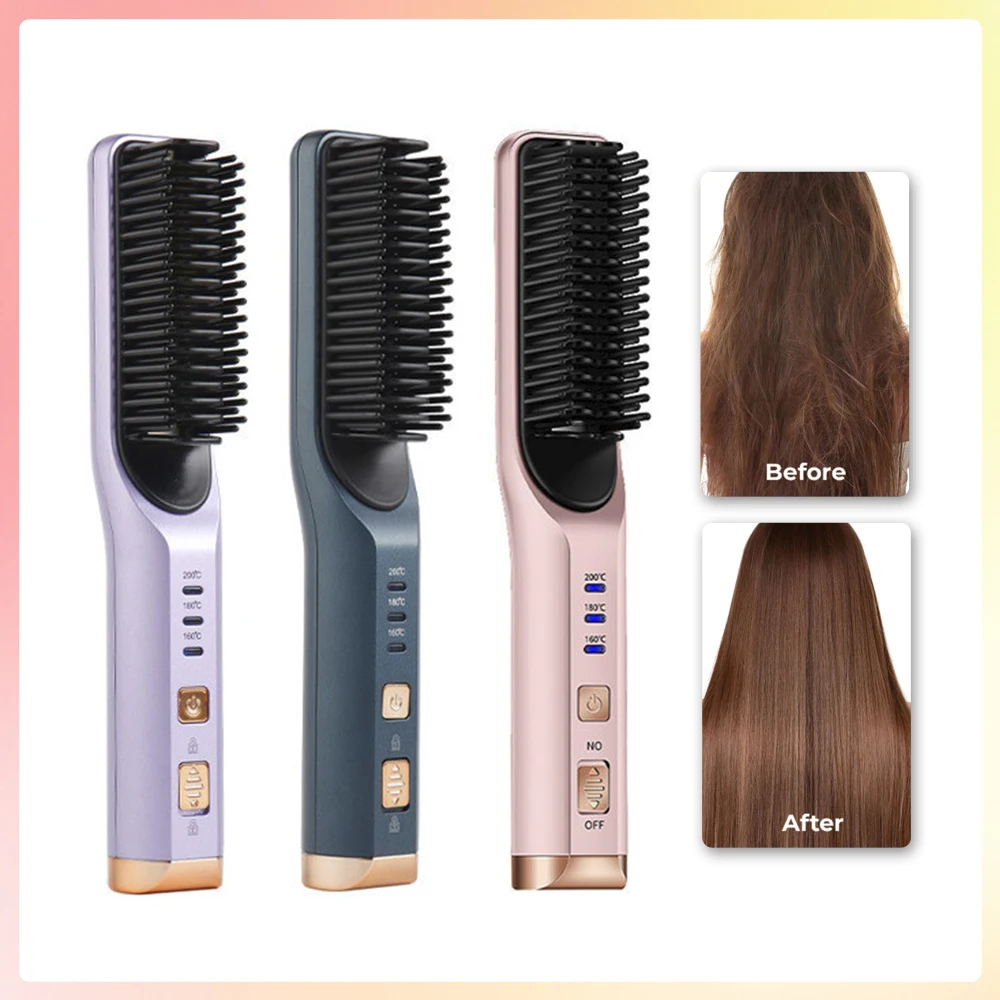Heating Straight Hair Comb Portable Rechargeable Multifunctional Fast Styling Heating Anti-Scald Styler Wireless Hair Flat