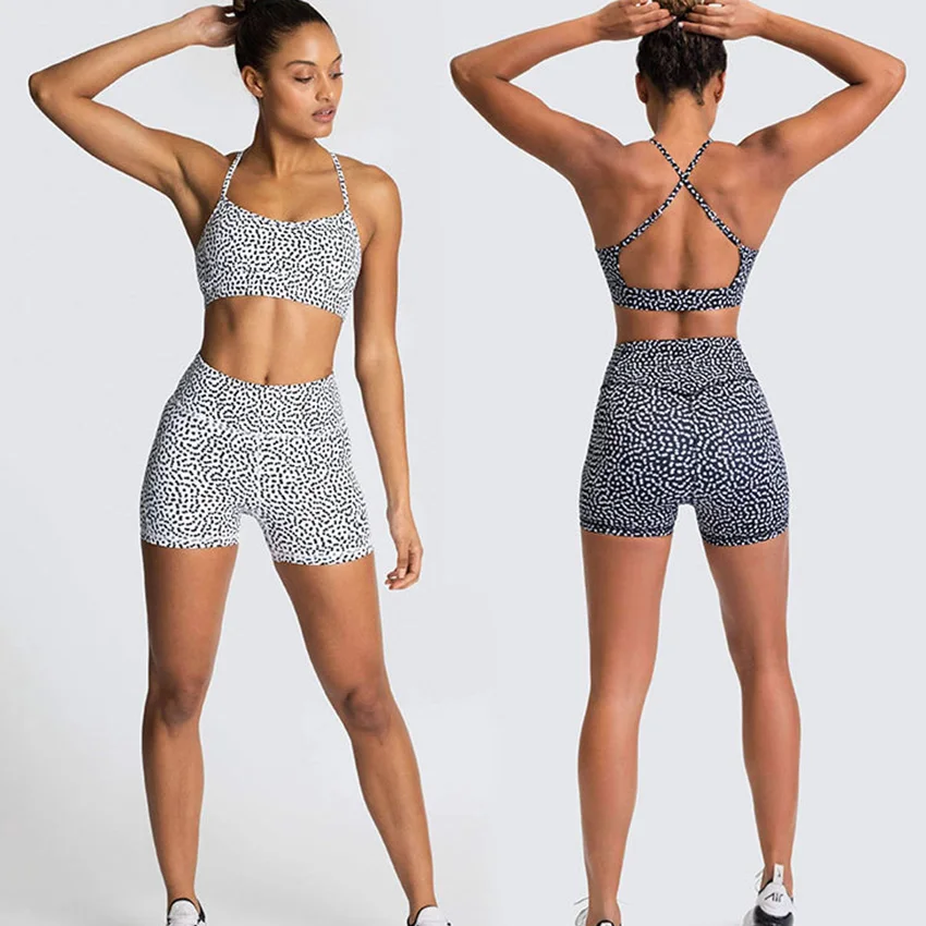 Экировка для йоги женщин спортивный костюм бюстгальтер пикантные шорты на спине