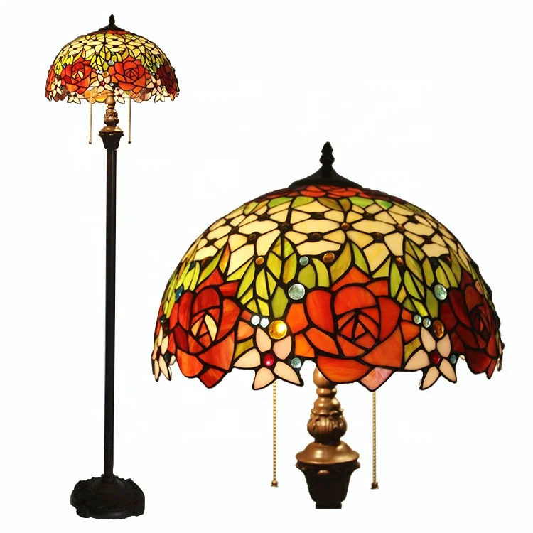 

LongHuiJing 16 Inch Tiffany Floor Lamp with Stained Glass Rose Pattern Shade
