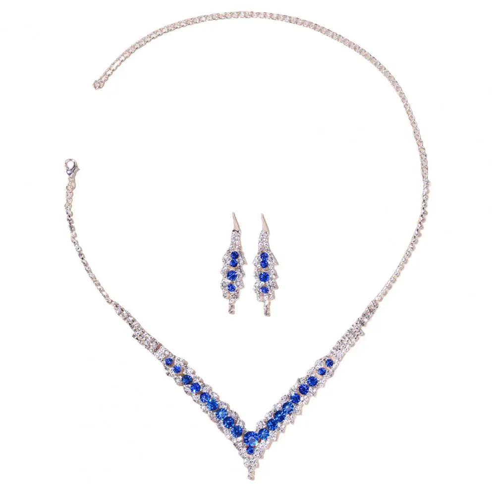 

1 Set Good-looking Delicate Noble Rhinestone Inlaid Women Earrings Kit Wedding Jewelry Wedding Necklace Ladies Necklace
