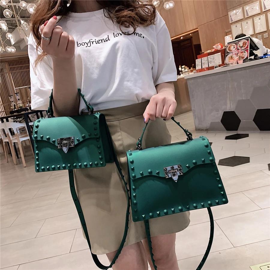 Купи High Quality Women PVC Handbags Fashion Ladies Shoulder Bag Luxury Designer Crossbody Bags for Women Small Rivet Messenger Bags за 879 рублей в магазине AliExpress
