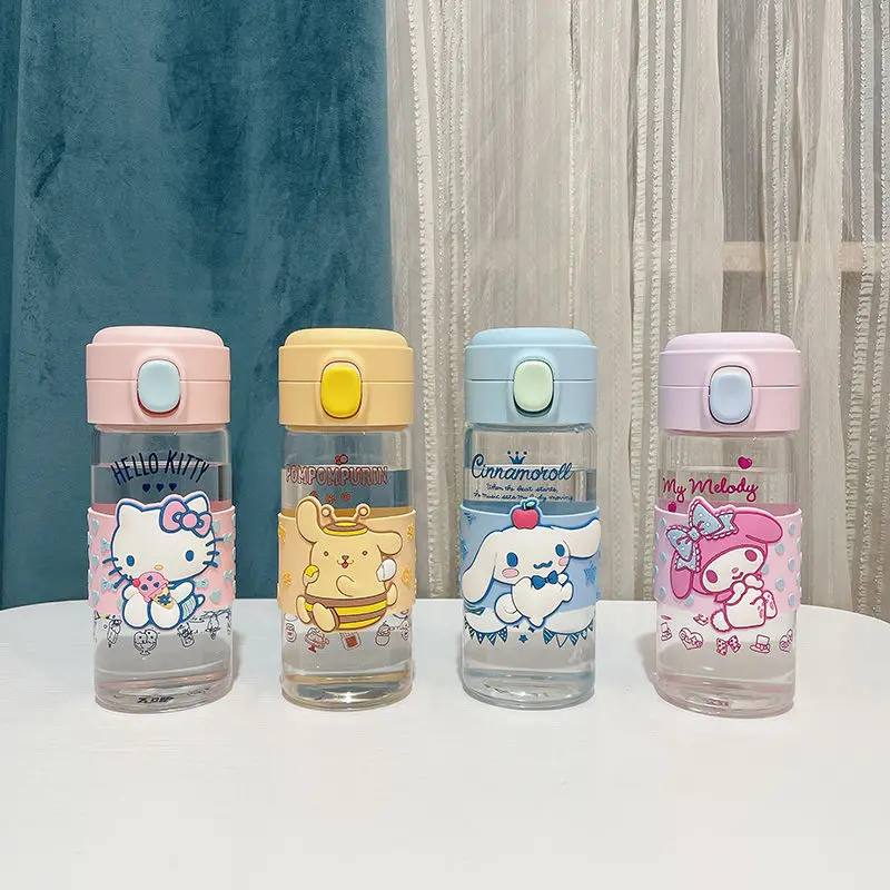 

Cute Hellokitty Glass Water Bottles Kawaii Anime Melody Cinnamoroll Transparent Milk Coffee Cup Travel Portable Summer Tea Cup