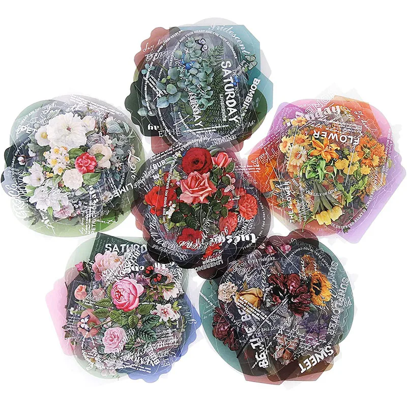 

240pcs Scrapbooking Stickers PET Transparent Flower Plant Sticker Set Vintage Decorative Stickers for Journaling, Notebook, Card