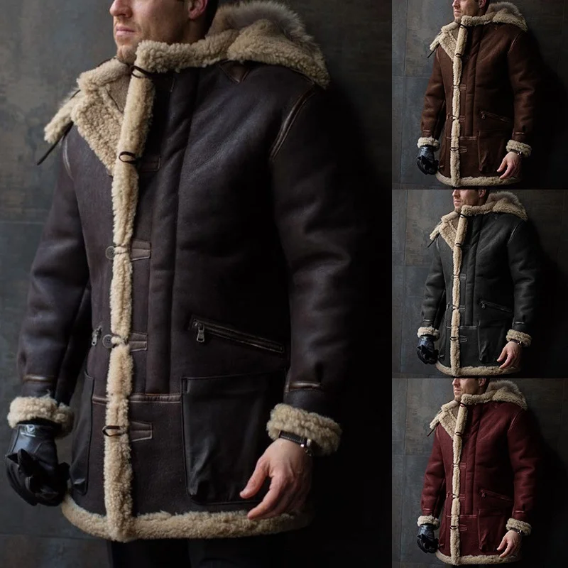 European and American Solid Color Brushed Velvet Hooded Single-Breasted Coat Zipper Pocket Loose Warm Cotton-Padded |