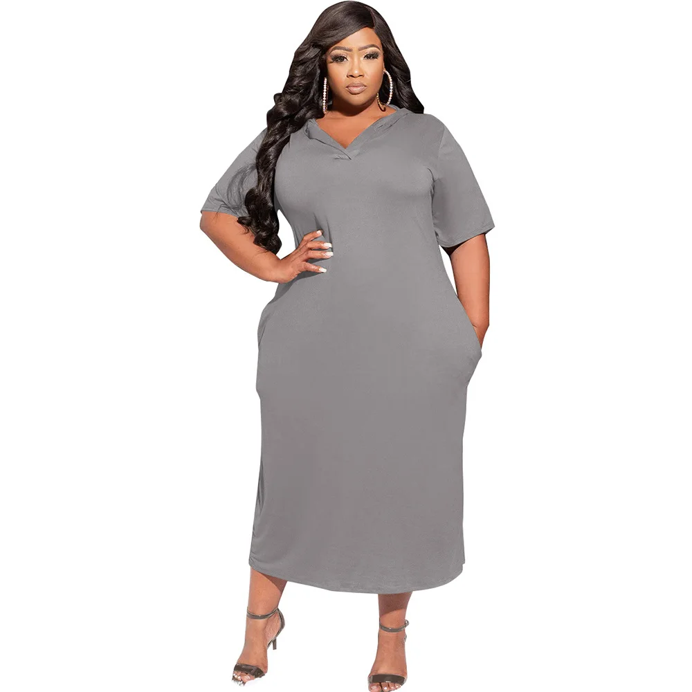 Plus Size Hooded Women Casual Dress Holes Backles Short Sleeves Loose t Shirt Dresses 4xl 5xl Summer Who 3xl 4xl 5xl 6xl