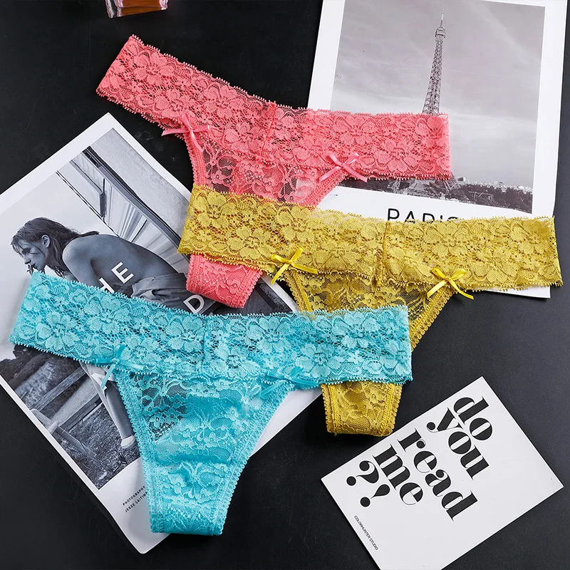 

Lace Underwear Low Waist Breathable Sexy Transparent Mesh Jacquard Cotton Crotch Women's Briefs Pure Desire