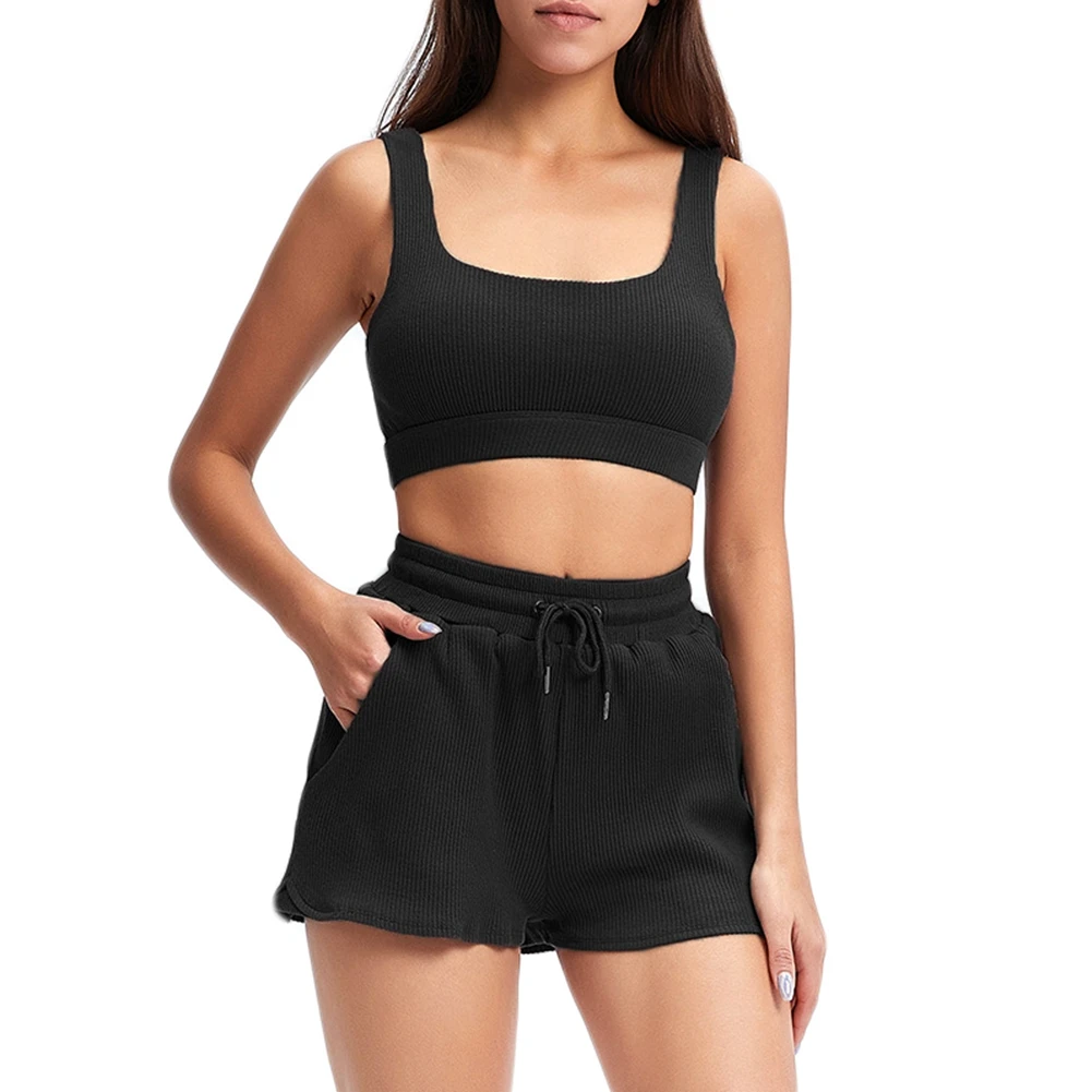 

Women's Sports Loose Short Sleeve Gym Yoga Wear 2-Piece Suit Black M