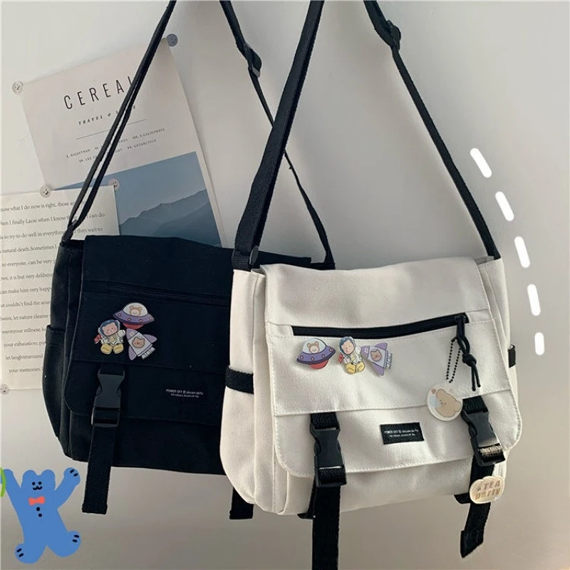 

Универсальные холщовые женские сумки через плечо в стиле Харадзюку, однотонная Повседневная сумка с откидной крышкой, сумки на плечо, сумка-мессенджер для девочек-подростков, сумки