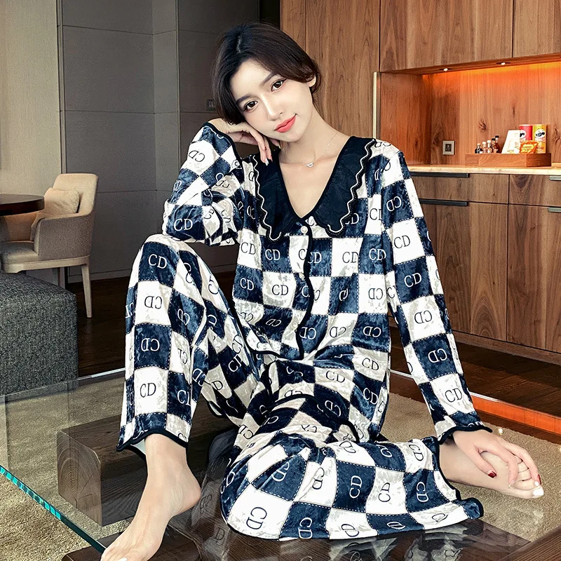 2022 Золотая Бархатная Пижама осень-зима женский корейский бархатный кардиган