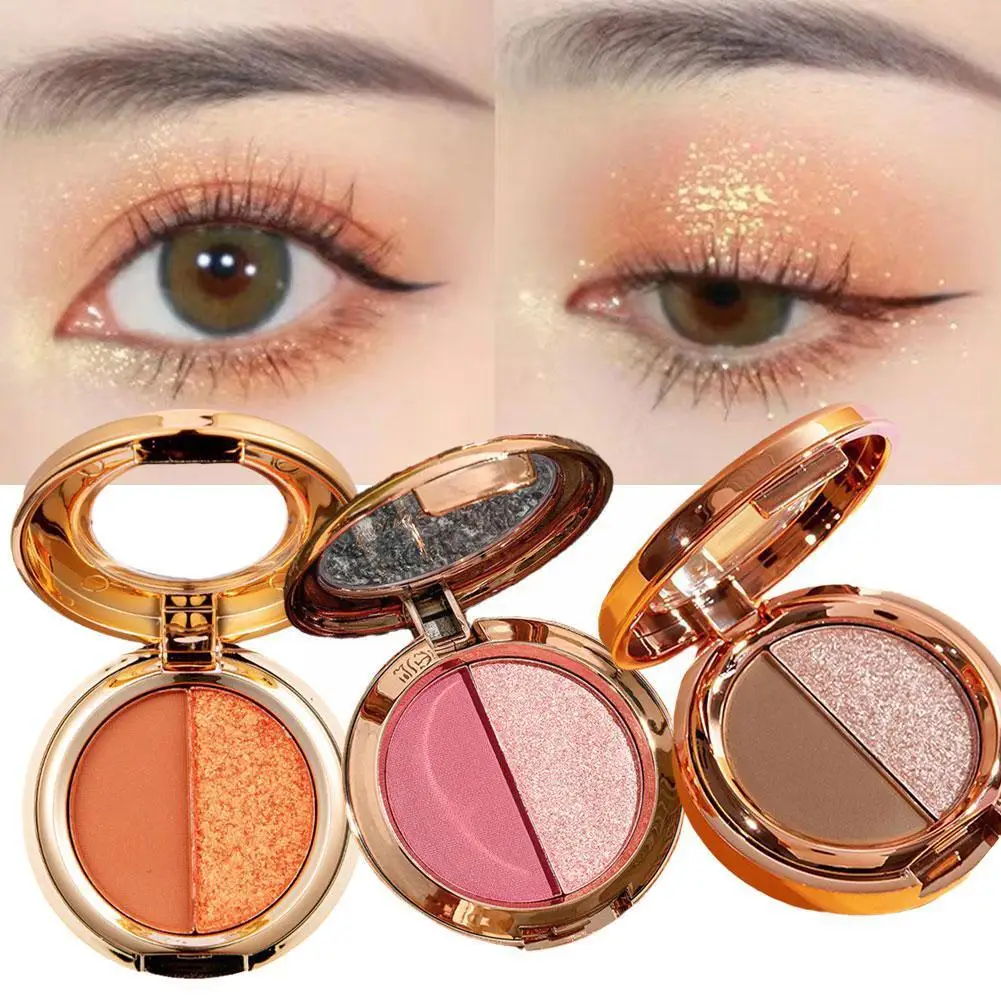 

2 Colors Glitter Eyeshadow Palette High Light Mini Ultra-shimmer Contour Shadow Pigment Matte Makeup Eye Earth Color Pearle K4R0