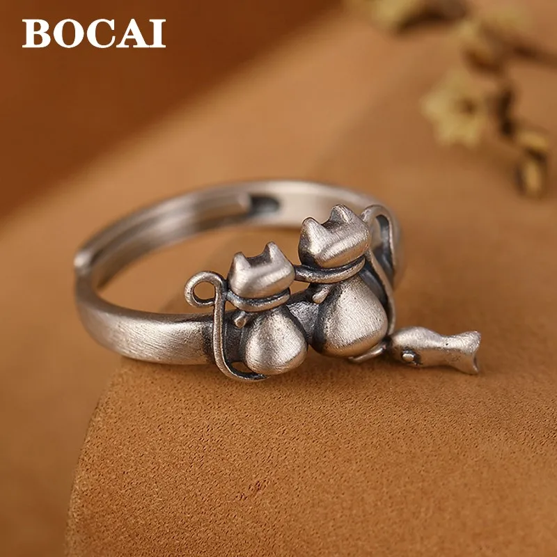 BOCAI оптовая продажа 100% S925 серебряные ювелирные изделия Ретро Милая Кошка