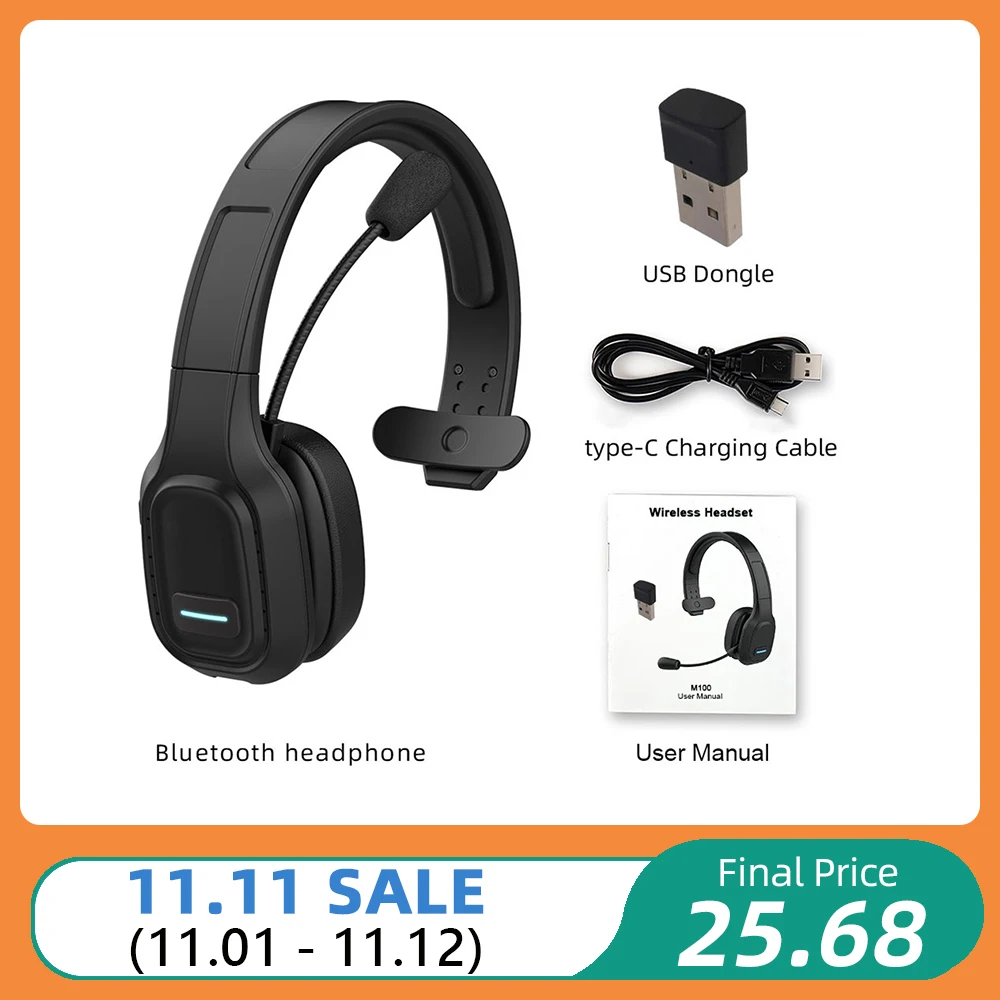 

Mpow Office Bluetooth 5.0 Wireless Headphone with Noise-reducing Mic Crystal-clear Audio Bluetooth Headset for 30H Working Time