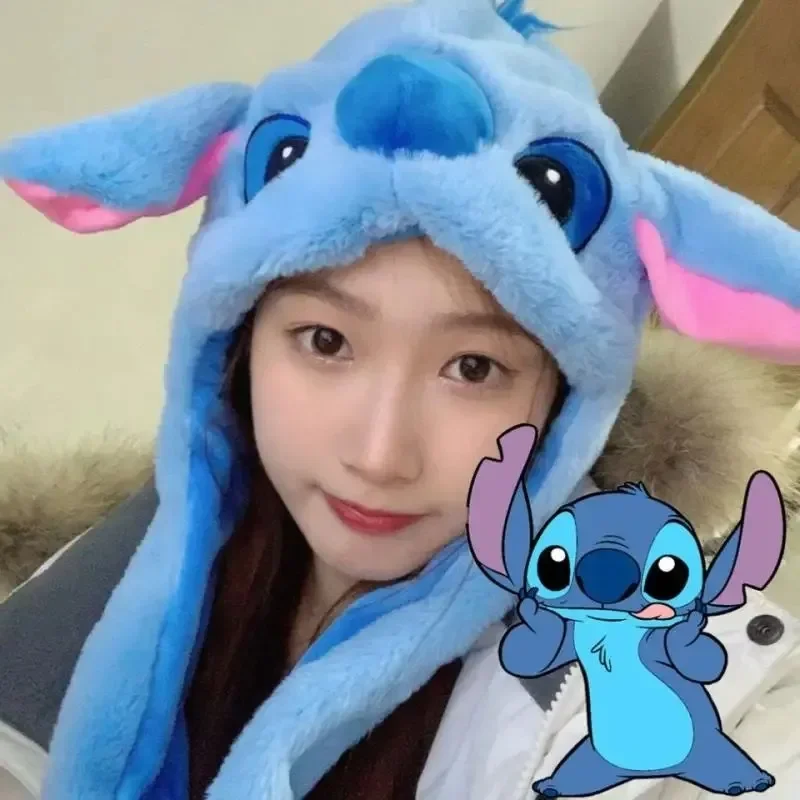 Miniso Kawaii Stitch Hat Аниме Cinnamoroll Cute Girl Plush Keep Warm Blue The Will Move When You Pinch Your Ears 2024 Новинка