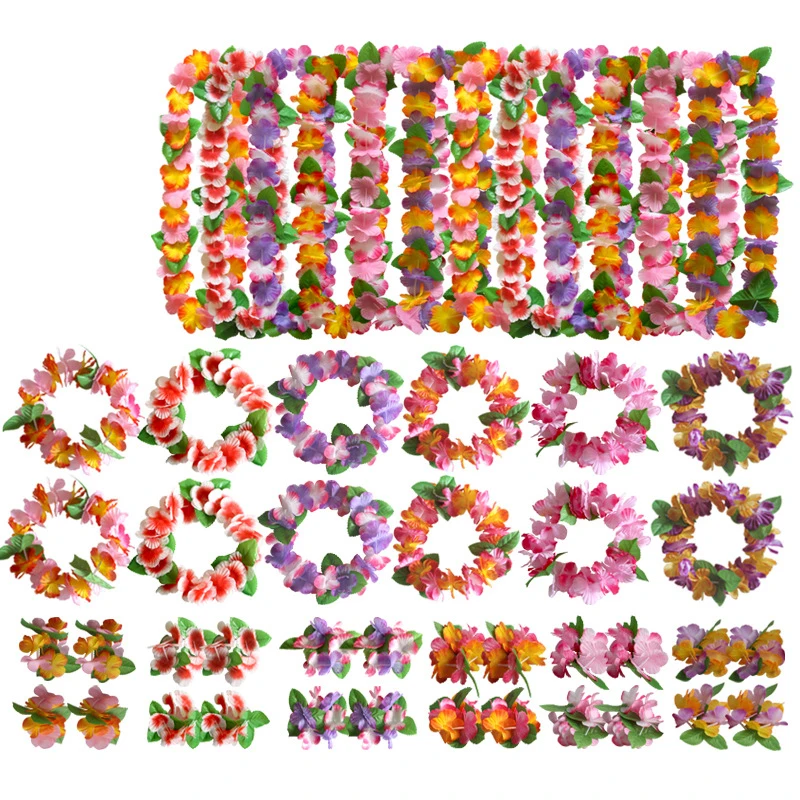 

4pcs/Set Hawaiian Party Artificial Flower Garland Garland Garland Necklace Tropical Summer Beach Jewelry Wedding Birthday Party