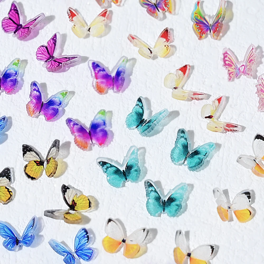 

40Pcs Aurora Colorful 3D Butterfly Nail Art Charms Resin Crystal Rhinestones Nail Decoration For Manicure Accessories Nail Parts