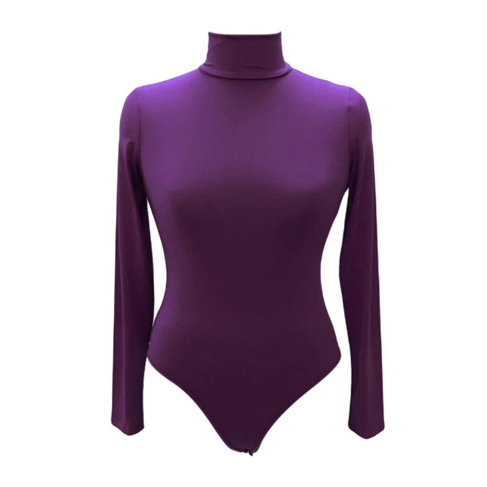 

Женское облегающее боди с высоким воротником, Корректирующее базовое однотонное боди, трико, Облегающий комбинезон с длинным рукавом, элас...