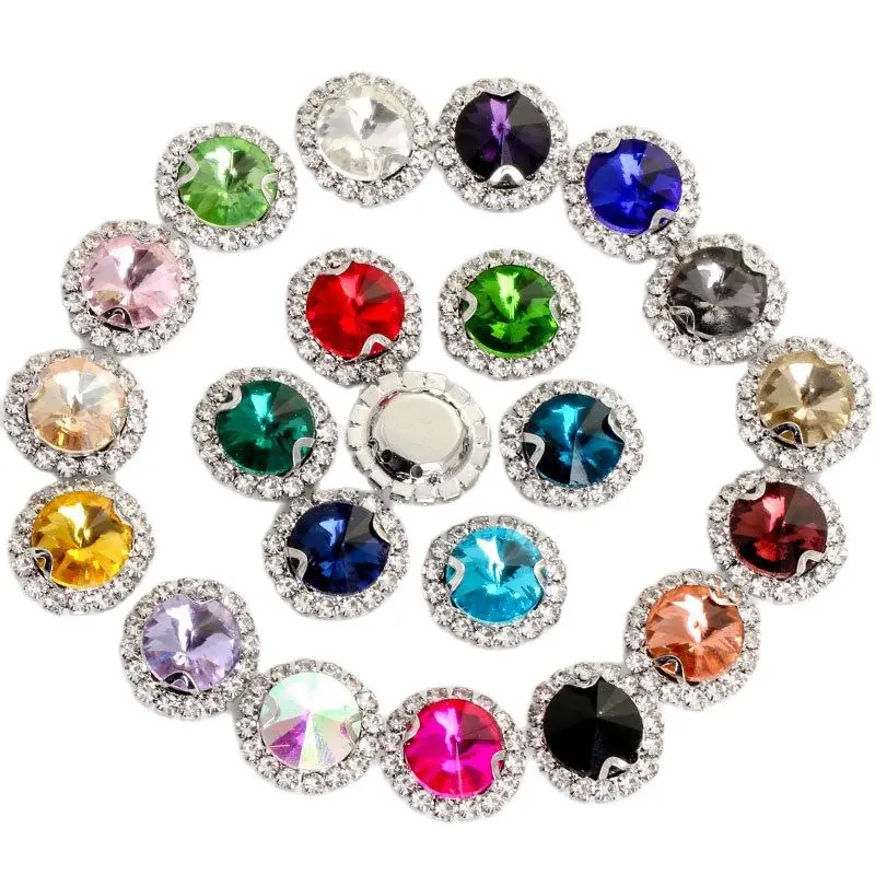 

10Pcs Shiny Rivoli Shape Glass Sew on Strass Claw Rhinestone Glitter Crystals AB Gemstones for Wedding Dress Clothes Neddlework