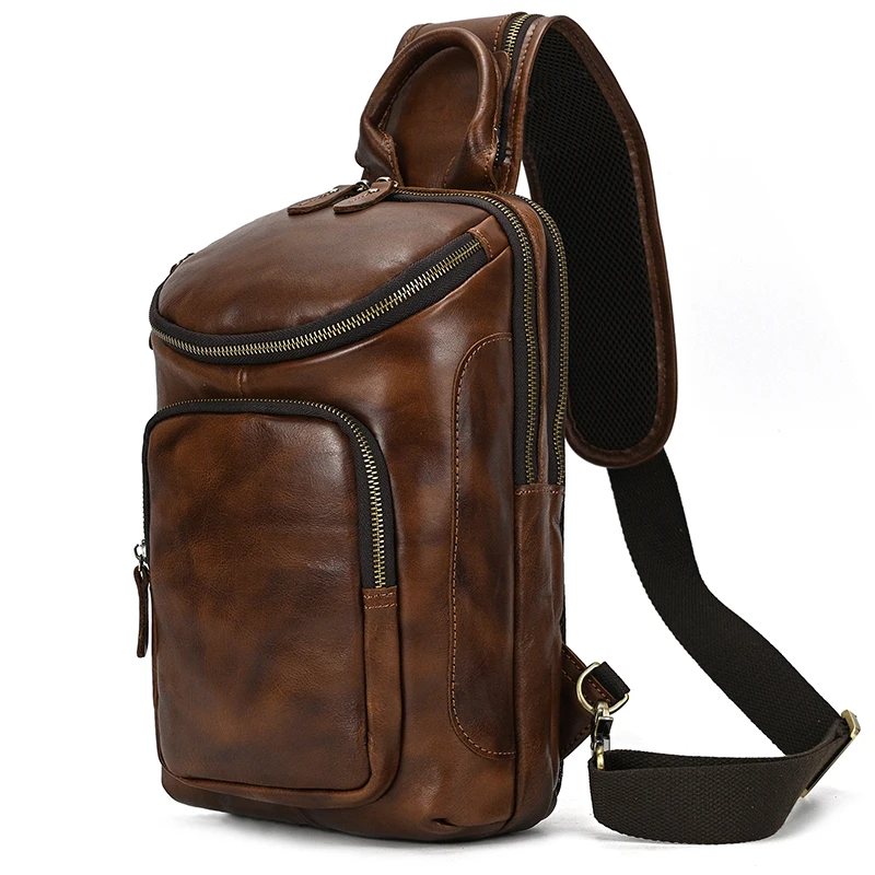 2022 Sling Bag Men's Genuine Leather Chest Bag Casual Messenger Bag Large Capacity Shoulder Bag For Men Chest Pack Crossbody Bag