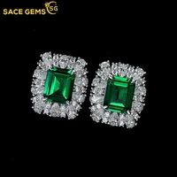 sace gems 925 sterling silver 911mm emerald high carbon diamond stud earrings for women sparkling wedding fine jewelry gifts
